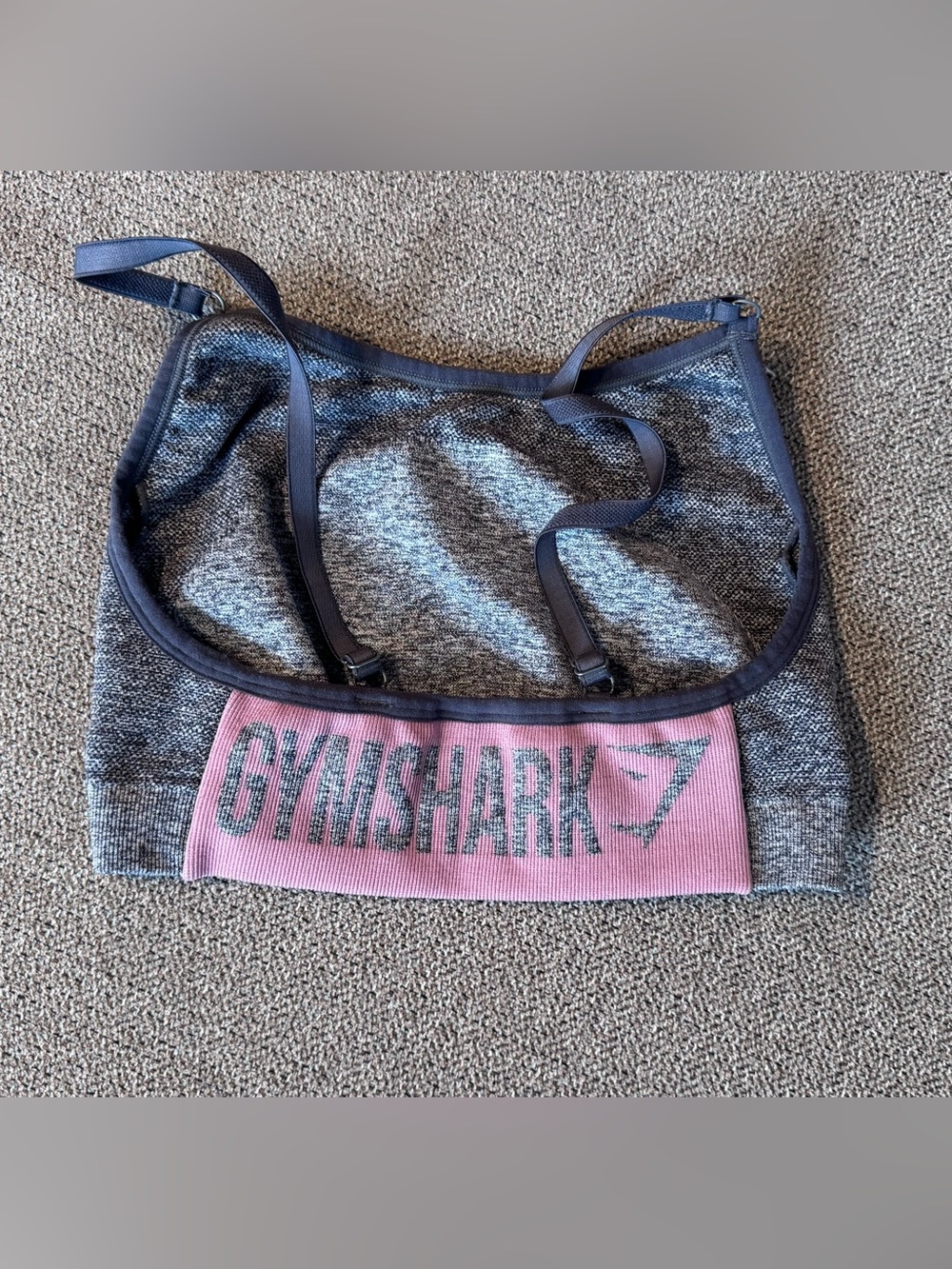 Gymshark Heather Gray Sports Bra with Pink Logo Band